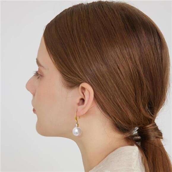 18K Gold-Plated Classic Pearl Drop Earrings – CZ Accents, Seashell Pearls - Picture 5 of 7